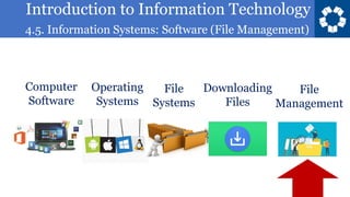 Introduction to Information Technology
4.5. Information Systems: Software (File Management)
2
Operating
Systems
Computer
Software
File
Systems
Downloading
Files
File
Management
 