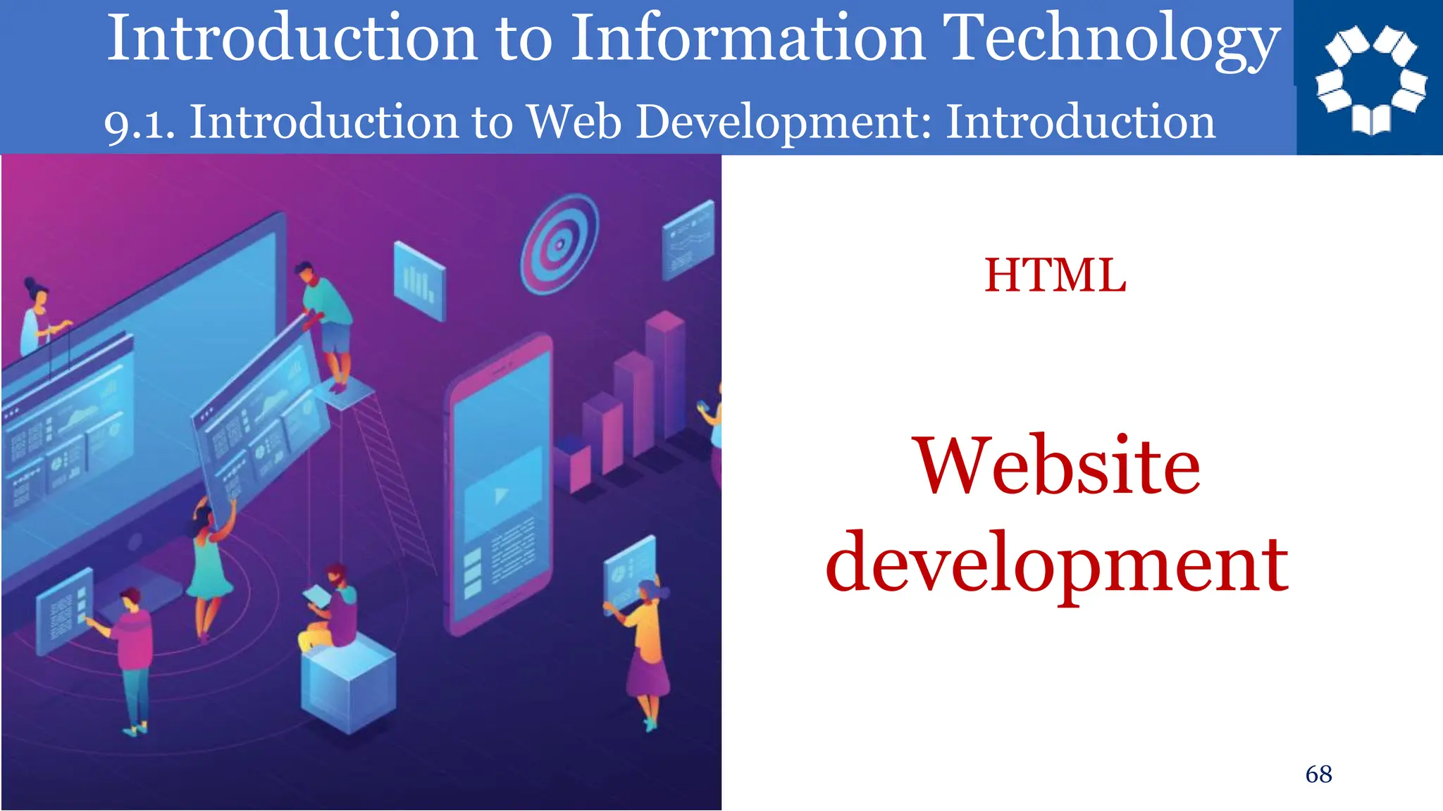 Introduction to Information Technology
9.1. Introduction to Web Development: Introduction
68
Website
development
HTML
 
