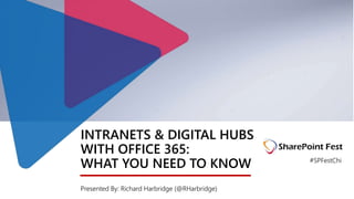 INTRANETS & DIGITAL HUBS
WITH OFFICE 365:
WHAT YOU NEED TO KNOW
Presented By: Richard Harbridge (@RHarbridge)
#SPFestChi
 