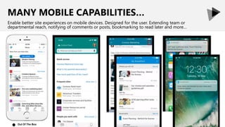 MANY MOBILE CAPABILITIES…
Enable better site experiences on mobile devices. Designed for the user. Extending team or
depar...