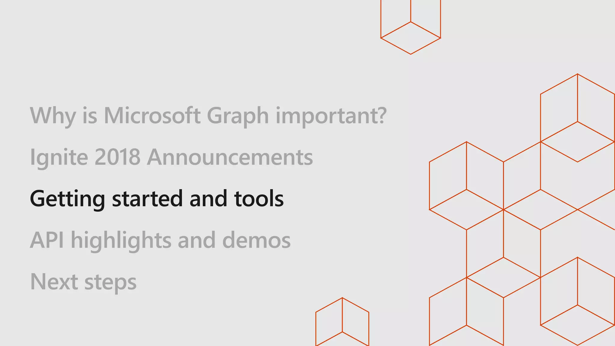 Why is Microsoft Graph important?
Ignite 2018 Announcements
API highlights and demos
Next steps
 