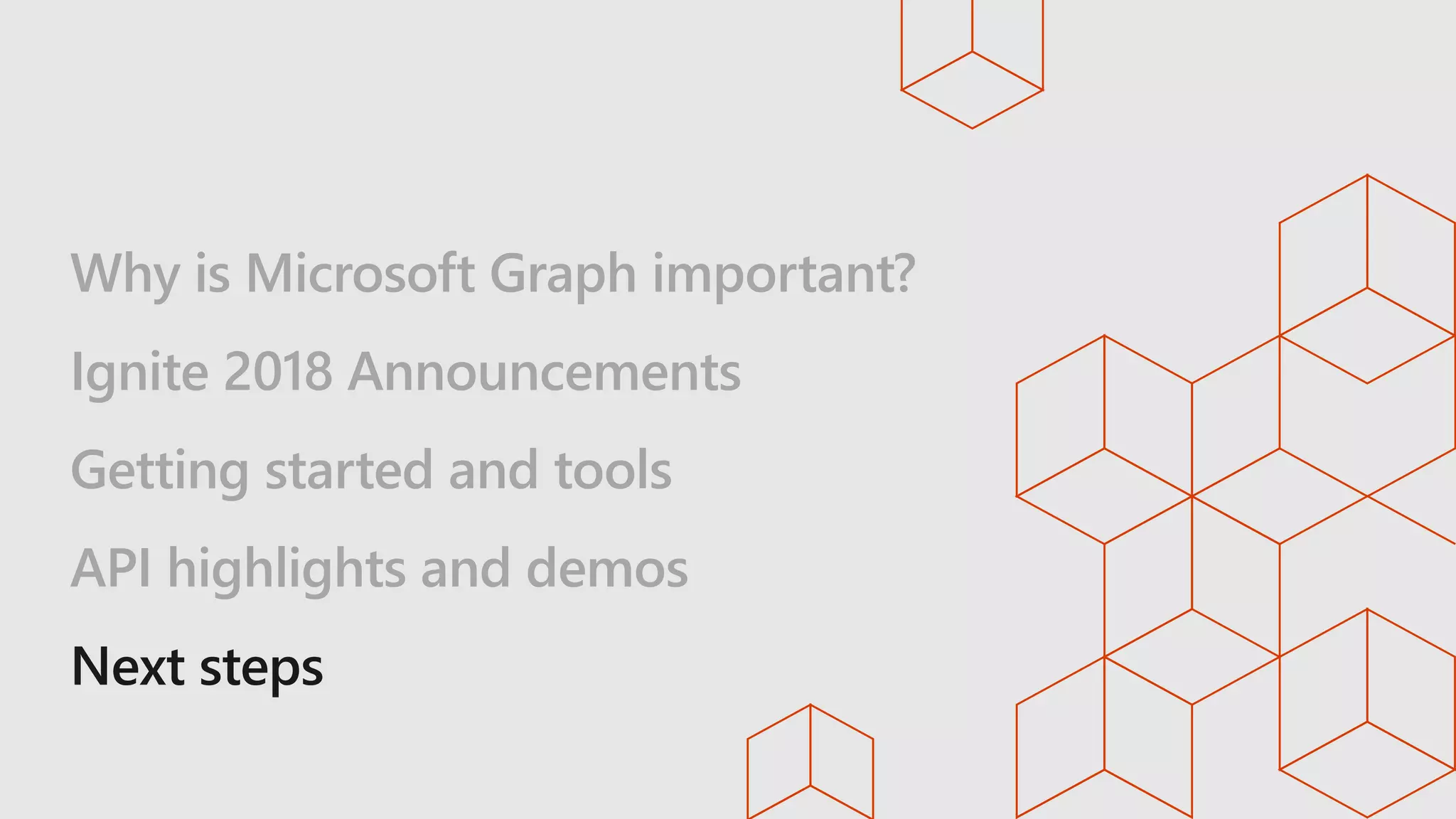 Why is Microsoft Graph important?
Ignite 2018 Announcements
Getting started and tools
API highlights and demos
 