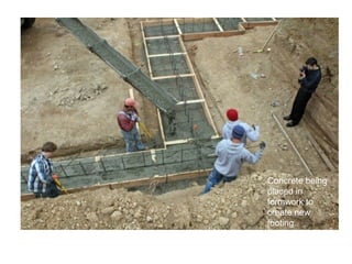 Concrete being
placed in
formwork to
create new
footing.
 