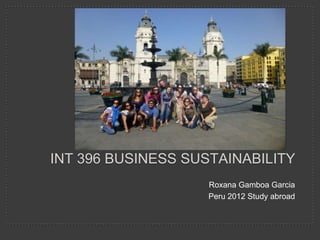 INT 396 BUSINESS SUSTAINABILITY
                    Roxana Gamboa Garcia
                    Peru 2012 Study abroad
 