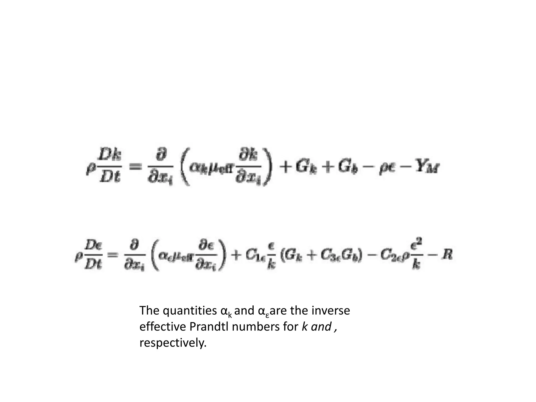The quantities αk and αεare the inverse
effective Prandtl numbers for k and ,
respectively.
 