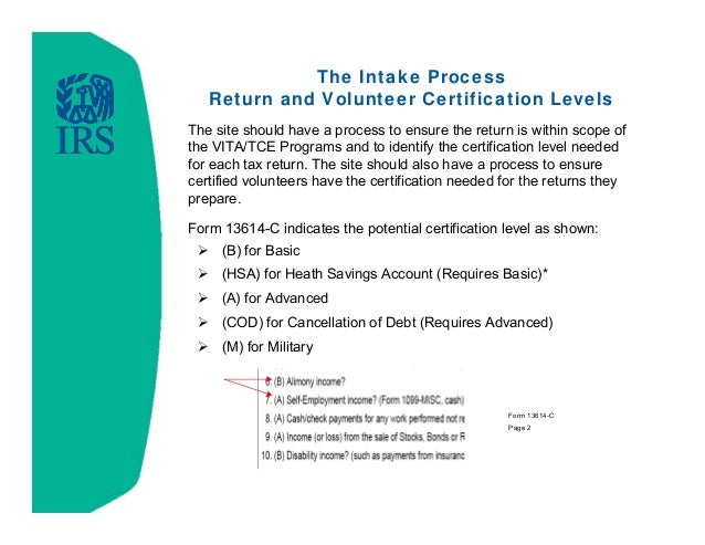 intake interview and quality review training 2014 filing season volunteer intake form