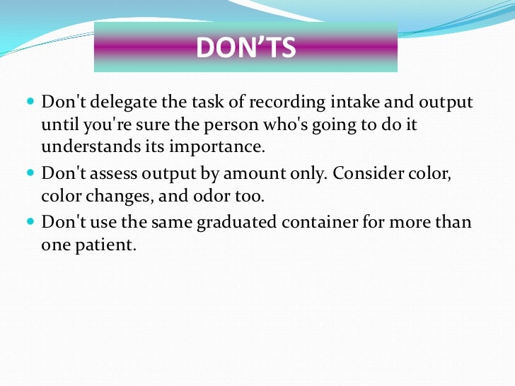 Importance Of Intake And Output Chart
