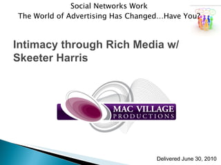 Social Networks Work The World of Advertising Has Changed…Have You? Delivered June 30, 2010 