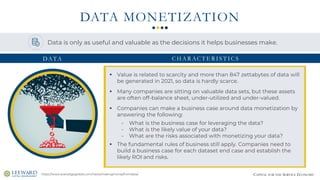 CAPITAL FOR THE SERVICE ECONOMY
DATA MONETIZATION
https://www.everedgeglobal.com/news/makingmoneyfromdata/
▪ Value is rela...