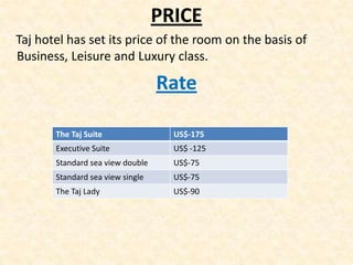 Global  presence ( Maldives, London ,Dubai ,Colombo )TAJ LUXURY HOTELSTAJ PALACE,