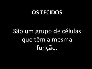 OS TECIDOS
São um grupo de células
que têm a mesma
função.
 