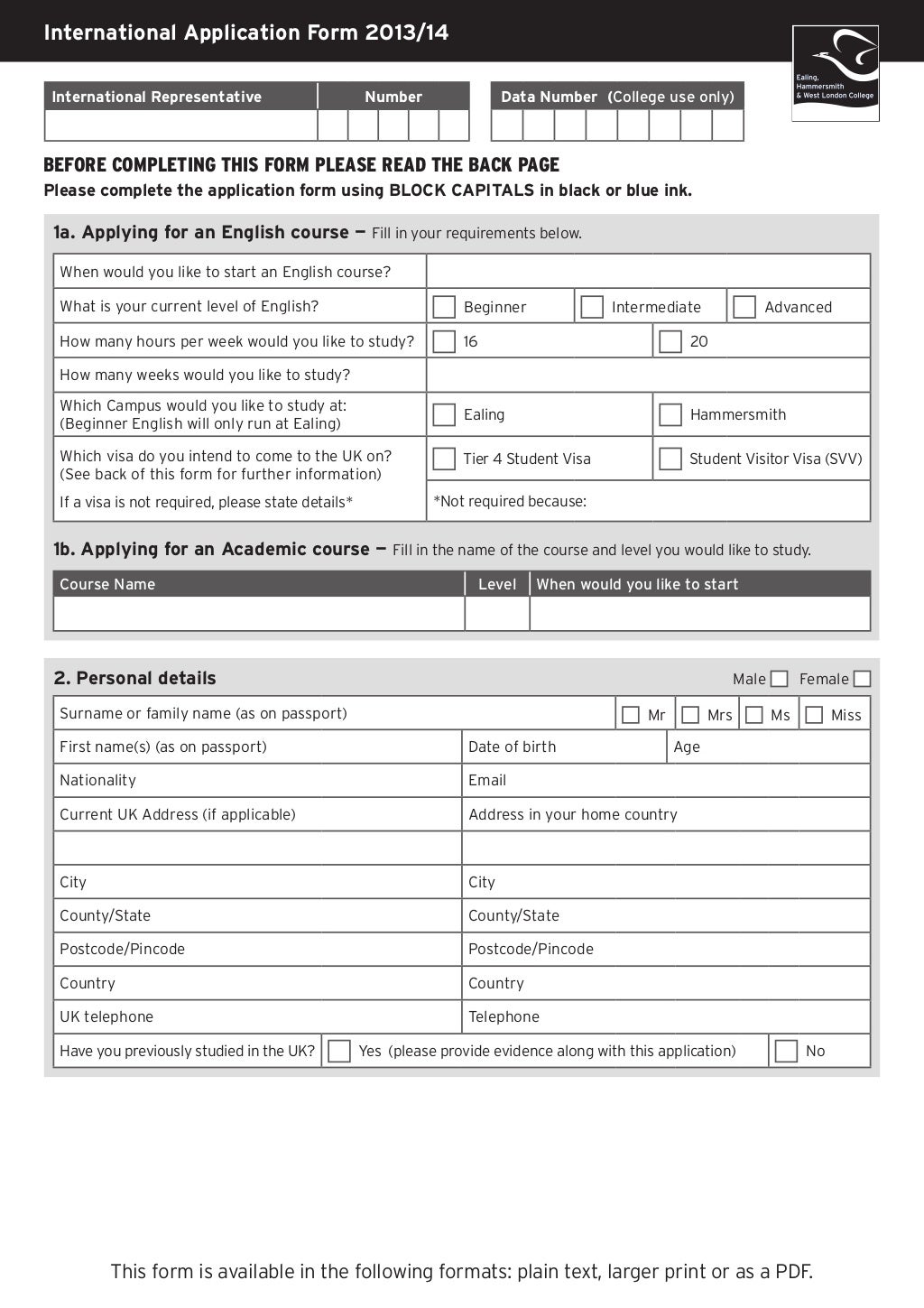 Ealing Hammersmith and West London College Int application form12
