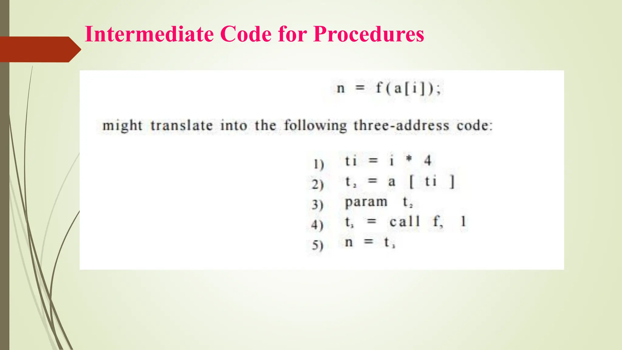 Intermediate Code for Procedures
 