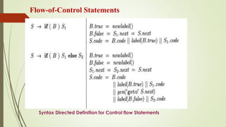 Flow-of-Control Statements
Syntax Directed Definition for Control flow Statements
 