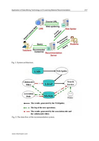 Application of Data-Mining Technology on E-Learning Material Recommendation

Fig. 1. System architecture.

Fig. 2. The data flow of the recommendation system.

www.intechopen.com

217

 