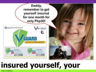Daddy,
remember to get
yourself insured
for one month for
only Php30!

insured yourself, your
Dahlia 12082013

 