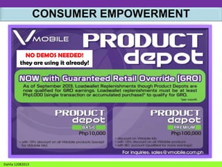 CONSUMER EMPOWERMENT
CONSERVATIVE CASE STUDY
1,000 estimated prepaid load consumer in your area

NO DEMOS NEEDED!
300 load wallet consumed per day @ 1 rebates = Php 300/day

they are using it already!

Php 300 x 30 days = Php 9,000 LIFETIME DISCOUNT ON LOAD
@2 rebates > = Php 18,000 LIFETIME DISCOUNT ON LOAD

Dahlia 12082013

 