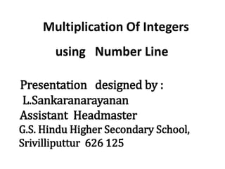 Multiplication Of Integers
using Number Line
Presentation designed by :
L.Sankaranarayanan
Assistant Headmaster
G.S. Hindu Higher Secondary School,
Srivilliputtur 626 125
 