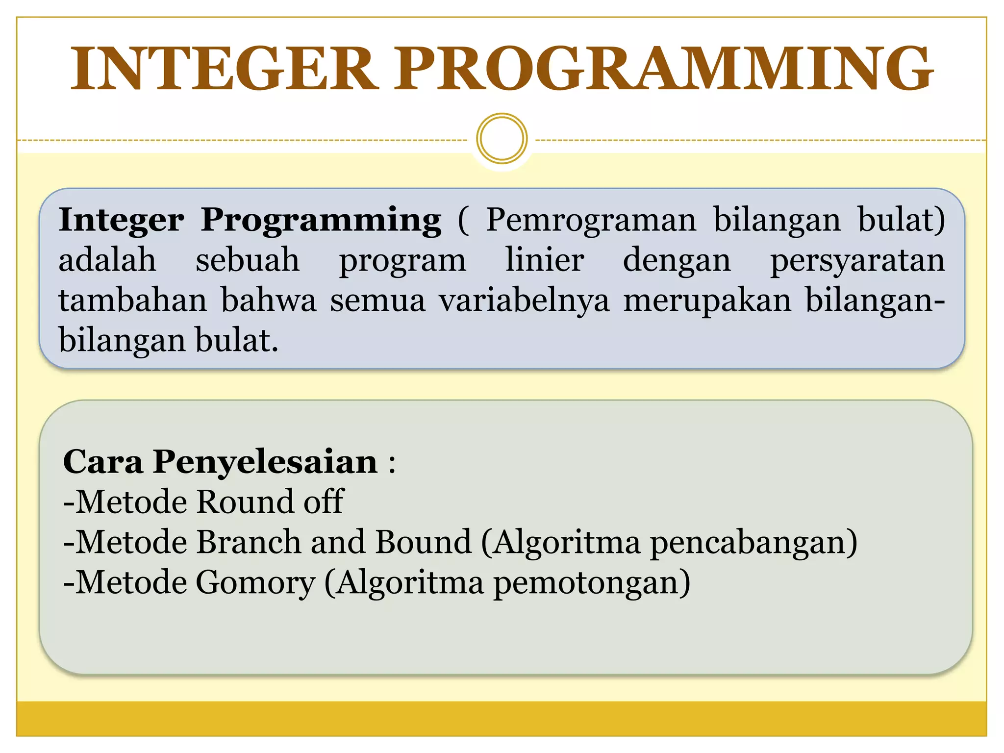 ITP UNS SEMESTER 2 Integer programming | PPTX