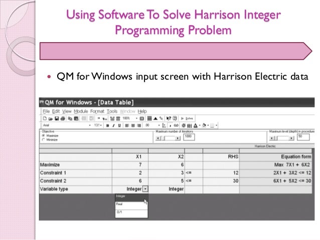 goal programming Integer programming lynn a fish, phd spring 2000 integer programming: extension of lp that solves problems requiring integer solutions goal programming: extension of lp that permits more than one objective to be stated nonlinear programming: case where objectives or constraints are nonlinear. goal programming Integer programming lynn a fish, phd spring 2000 integer programming: extension of lp that solves problems requiring integer solutions goal programming: extension of lp that permits more than one objective to be stated nonlinear programming: case where objectives or constraints are nonlinear.