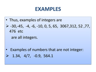 Exmples Integer Integers introduction | PPT