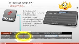 » We try harder «» We try harder « www.ucamco.com
➢ Bietet dynamisch
anzeigbare Daten und keine
statischen Bilder.
➢ Bietet eine direkte
Verbindung mit Integr8tor
für einfaches Hochladen
von Daten undVerwalten
von Jobkontakten.
Integr8tor v2019.07
C8InspectVorteile…
 