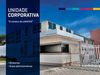 “O cérebro da UNINTER”
UNIDADE
CORPORATIVA
∂ Diretorias
∂ Áreas administrativas
 