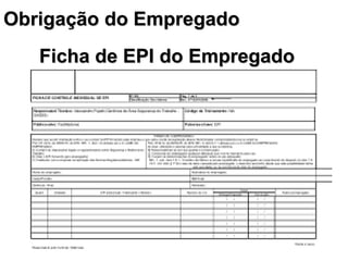 22
Obrigação do Empregado
Ficha de EPI do Empregado
 