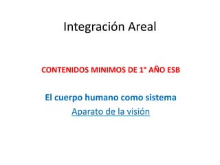 Integración Areal
CONTENIDOS MINIMOS DE 1° AÑO ESB
El cuerpo humano como sistema
Aparato de la visión
 