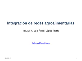 Integración de redes agroalimentarias
           Ing. M. A. Luis Ángel López Ibarra



                    laibarra@gmail.com




11.04.12                                        1
 