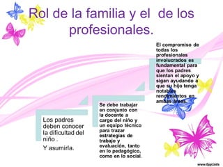 Rol de la familia y el de los 
profesionales. 
 