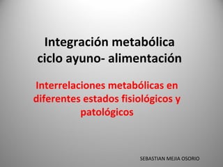 Integración metabólica
ciclo ayuno- alimentación
Interrelaciones metabólicas en
diferentes estados fisiológicos y
patológicos
SEBASTIAN MEJIA OSORIO
 