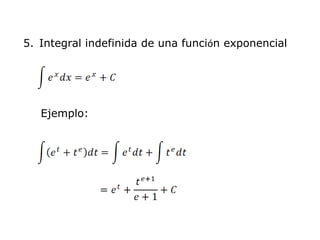 5. Integral indefinida de una función exponencial




   Ejemplo:
 