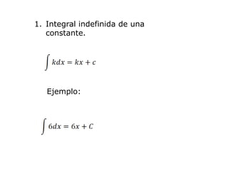 1. Integral indefinida de una
   constante.




   Ejemplo:
 