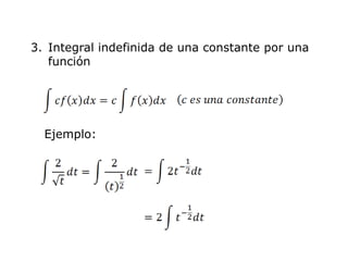 3. Integral indefinida de una constante por una
   función




  Ejemplo:
 