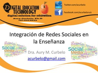 Twitter.com/acurbelo


                          Facebook.com/acurbeloruiz




Integración de Redes Sociales en
          la Enseñanza
       Dra. Aury M. Curbelo
       acurbelo@gmail.com
 