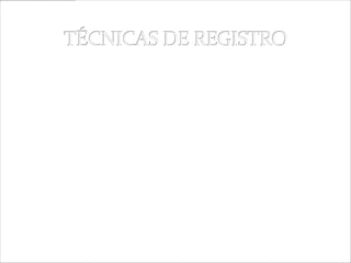TÉCNICAS DE REGISTRO     Dentro delas técnicas de registro que se utilizarán en la investigación estará el diario de campo, allí se plasmará la información recolectada en las observaciones de las actividades de investigación realizadas en clase, las actitudes y desempeños de los estudiantes frente al trabajo en grupo y a la integración de las TIC en la enseñanza del inglés.  Las grabaciones en audio, en video, y las fotografías serán parte fundamental en este estudio.