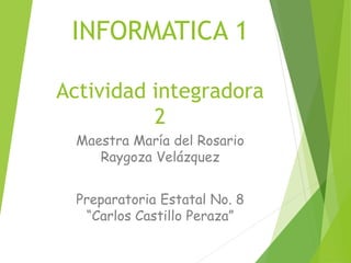 INFORMATICA 1
Actividad integradora
2
Maestra María del Rosario
Raygoza Velázquez
Preparatoria Estatal No. 8
“Carlos Castillo Peraza”
 