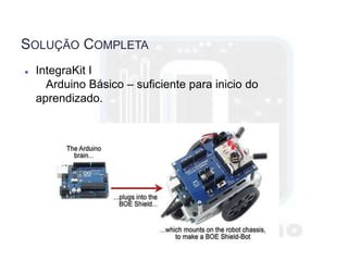 SOLUÇÃO COMPLETA
 IntegraKit I
Arduino Básico – suficiente para inicio do
aprendizado.
 