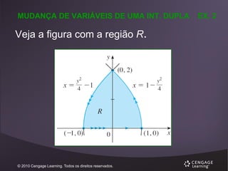 MUDANÇA DE VARIÁVEIS DE UMA INT. DUPLA

Veja a figura com a região R.

© 2010 Cengage Learning. Todos os direitos reservados.

EX. 2

 