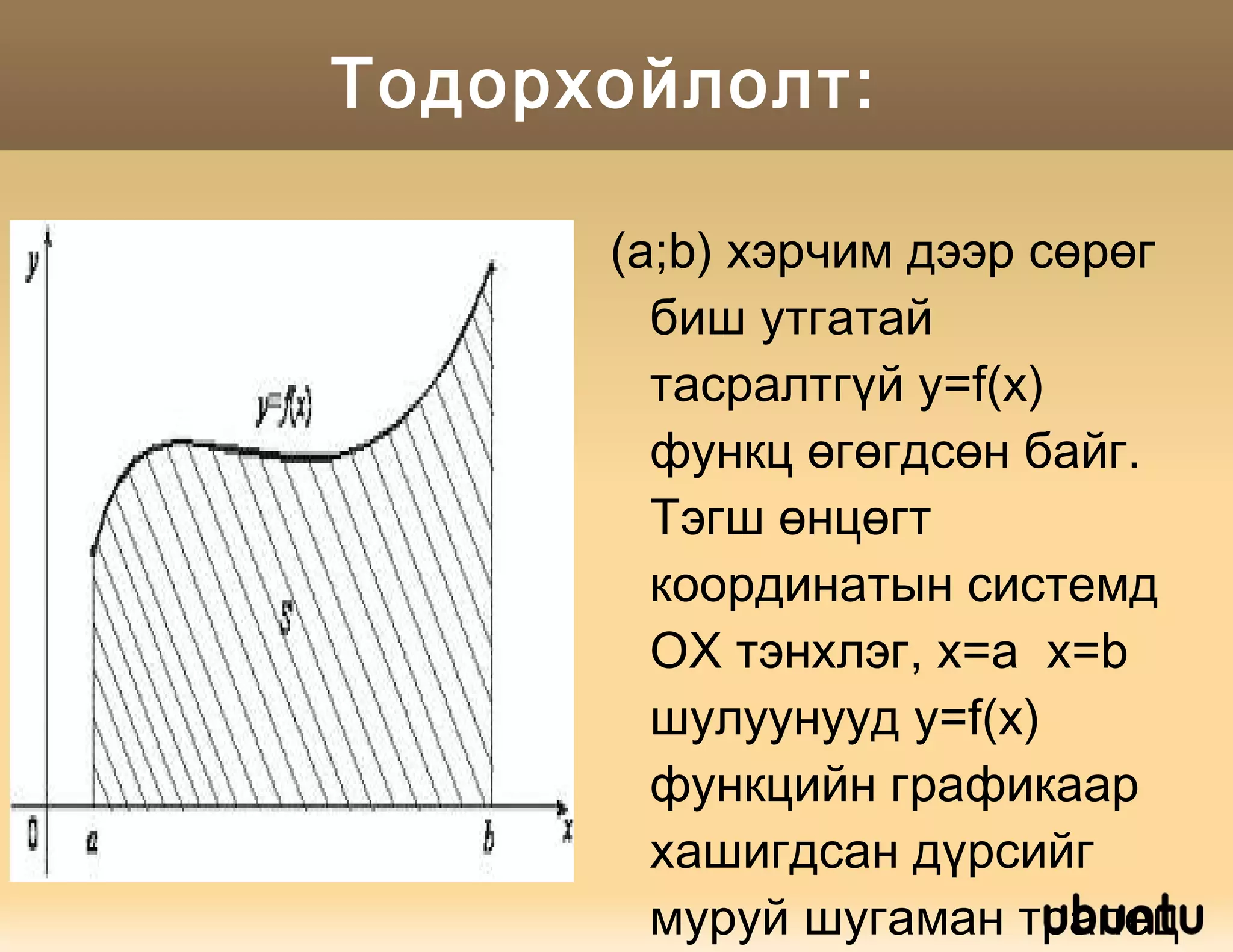 Тодорхой интегралыг ашиглан муруй шугаман дүрсийн талбайг олж сурах 