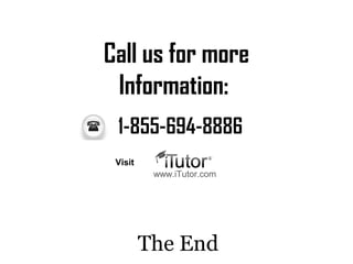 The End
Call us for more
Information:
www.iTutor.com
1-855-694-8886
Visit
 