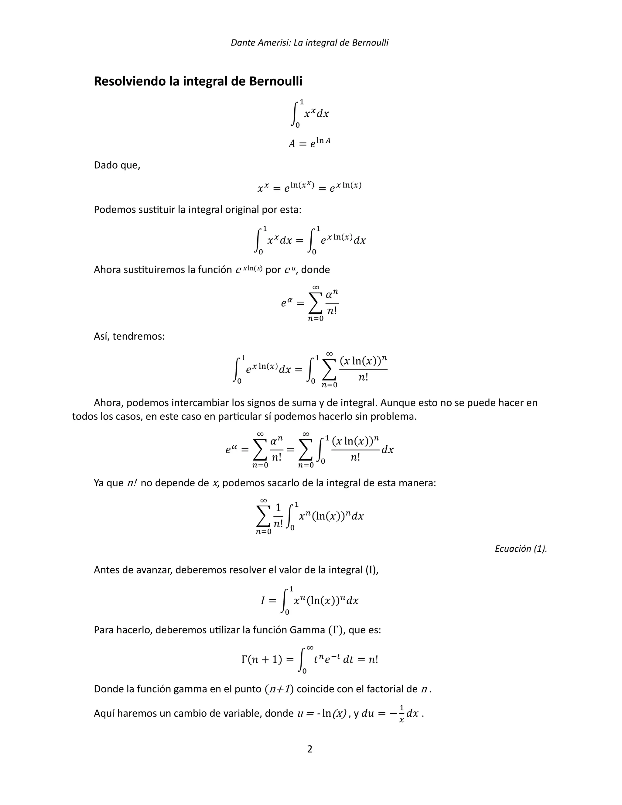 La Integral de Bernoulli. Por Dante Amerisi. | PDF