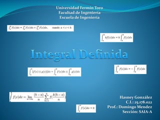 Universidad Fermín Toro
Facultad de Ingeniería
Escuela de Ingeniería
Hasney González
C.I.: 25.178.022
Prof.: Domingo Mendez
Sección: SAIA-A
 