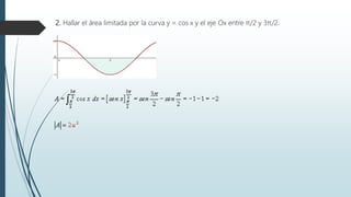 2. Hallar el área limitada por la curva y = cos x y el eje Ox entre π/2 y 3π/2.
 