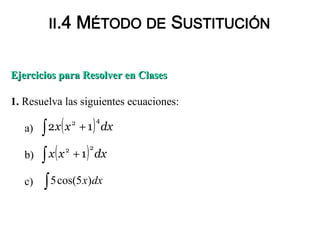 Existen dos métodos para evaluar una integral definida por
sustitución.
Uno de ellos es evaluar primero la integral indefi...