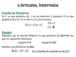 Para denotar la primitiva de una función f se usa la notación:
DefiniciónDefinición
El proceso de calcular las primitivas ...