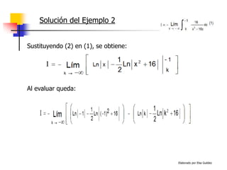 Elaborado por Elsa Guédez
Solución del Ejemplo 2
Al evaluar queda:
Sustituyendo (2) en (1), se obtiene:
 