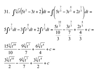 ( )
c
ttt
c
ttt
c
ttt
dttdttdtt
dttttdtttt
++−
=++−
=++−=+−
=⎟
⎟
⎠
⎞
⎜
⎜
⎝
⎛
+−=+−
∫ ∫ ∫
∫ ∫
2
3
7
9
2
3
4
6
7
9
10
15
3
4
2
3
7
3
3
10
5
235
23523531.
3 43 73 10
3 43 73 10
3
4
3
7
3
10
3
1
3
4
3
7
3
1
3
4
3
7
23
 