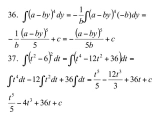 ( ) ( )
( ) ( )
( ) ( )
ctt
t
ct
tt
dtdttdtt
dtttdtt
c
b
bya
c
bya
b
dybbya
b
dybya
++−
++−=+−
=+−=−
+
−
−=+
−
−
=−−−=−
∫ ∫ ∫
∫ ∫
∫∫
364
5
36
3
12
5
3612
3612637.
55
1
)(
1
36.
3
5
35
24
2422
55
44
 